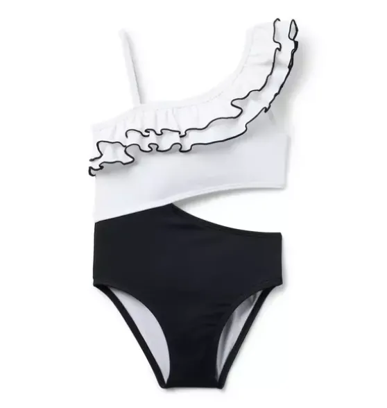 Recycled Cutout Ruffle Shoulder Swimsuit