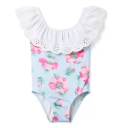 Recycled Floral Eyelet Ruffle Swimsuit