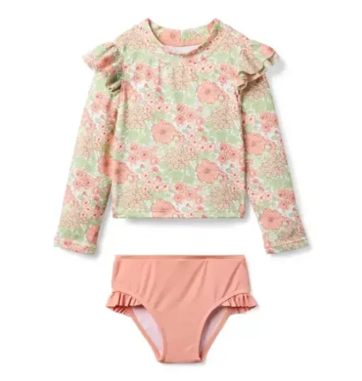 Recycled Floral Ruffle Rash Guard Swimsuit
