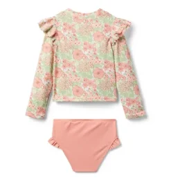 Recycled Floral Ruffle Rash Guard Swimsuit