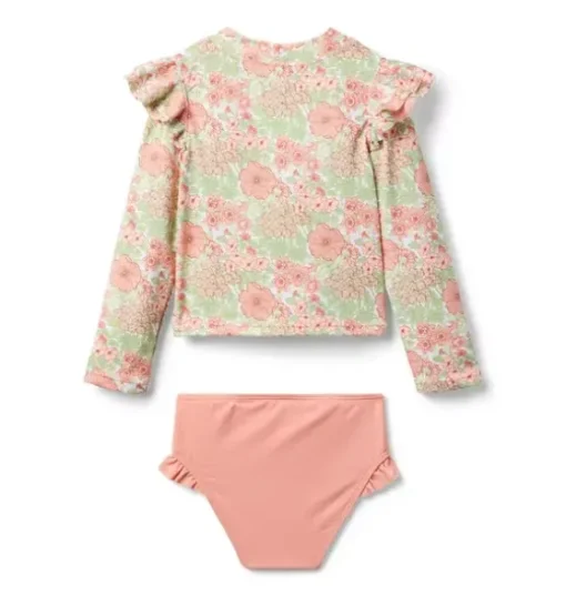 Recycled Floral Ruffle Rash Guard Swimsuit
