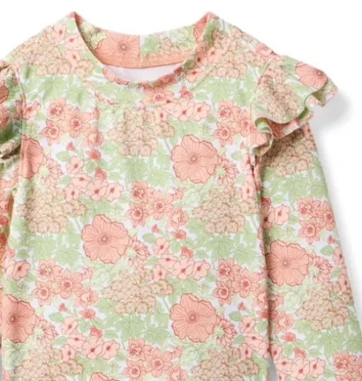 Recycled Floral Ruffle Rash Guard Swimsuit