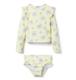 Recycled Floral Ruffle Rash Guard Swimsuit