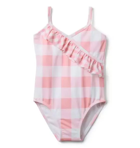 Recycled Gingham Ruffle Swimsuit