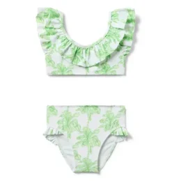 Recycled Palm Tree Ruffle 2-Piece Swimsuit