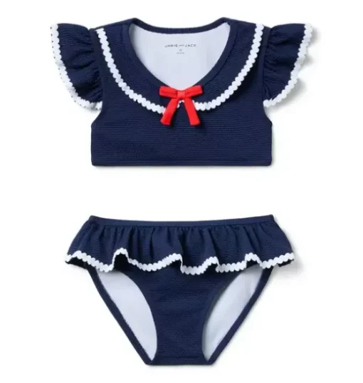 Recycled Textured Ruffle 2-Piece Swimsuit
