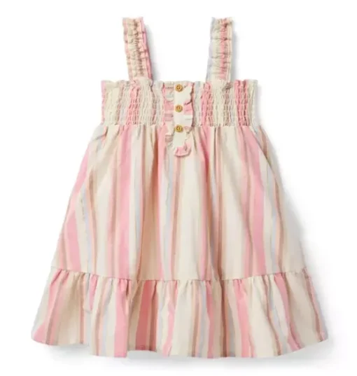 Striped Linen-Cotton Smocked Dress
