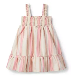 Striped Linen-Cotton Smocked Dress