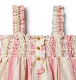 Striped Linen-Cotton Smocked Dress