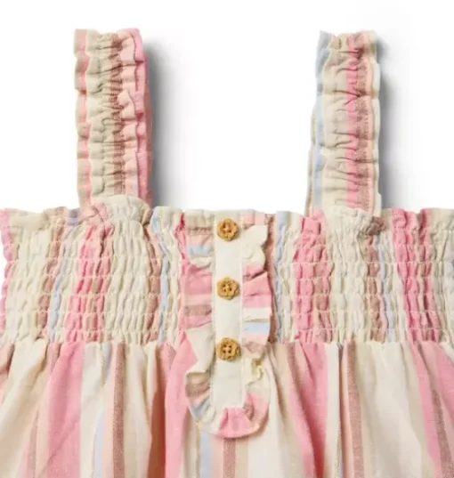 Striped Linen-Cotton Smocked Dress