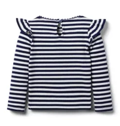 Striped Ribbed Ruffle Shoulder Top