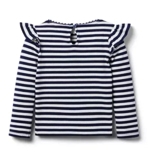 Striped Ribbed Ruffle Shoulder Top