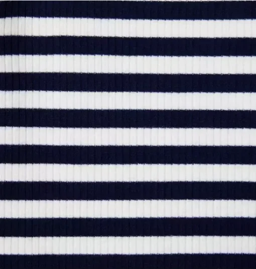 Striped Ribbed Ruffle Shoulder Top