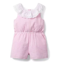 Striped Seersucker Eyelet Collar Romper