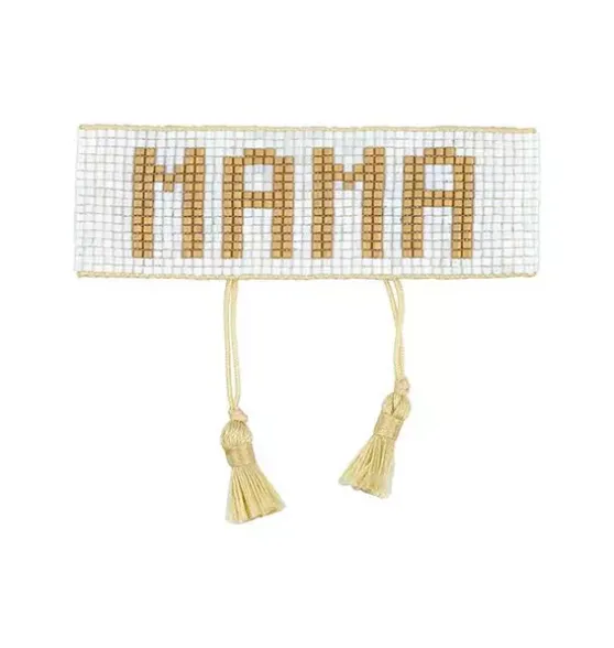 White & Gold MAMA Beaded Bracelet