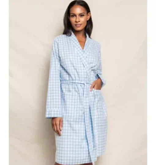 Women's Light Blue Gingham Robe