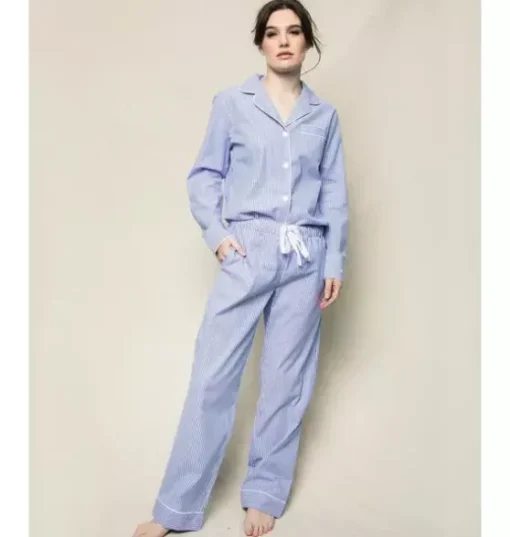 Women's Twill Pajama Set in French Blue Seersucker