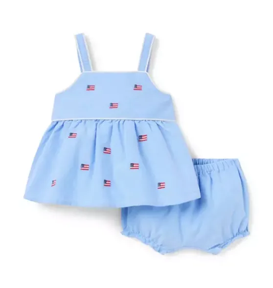 Baby Embroidered Flag Matching Set