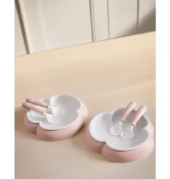 Baby Plate, Spoon & Fork, 2 Sets, Powder Pink