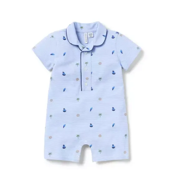 Baby Striped Nautical Icon Pique Romper