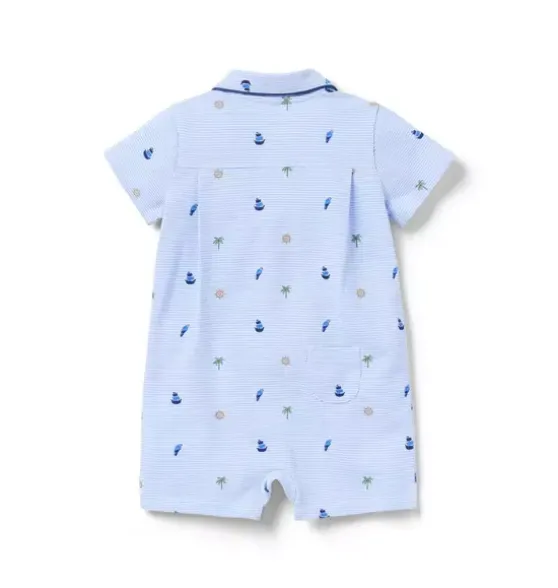 Baby Striped Nautical Icon Pique Romper