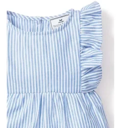 Baby's Twill Ruffled Romper in French Blue Seersucker
