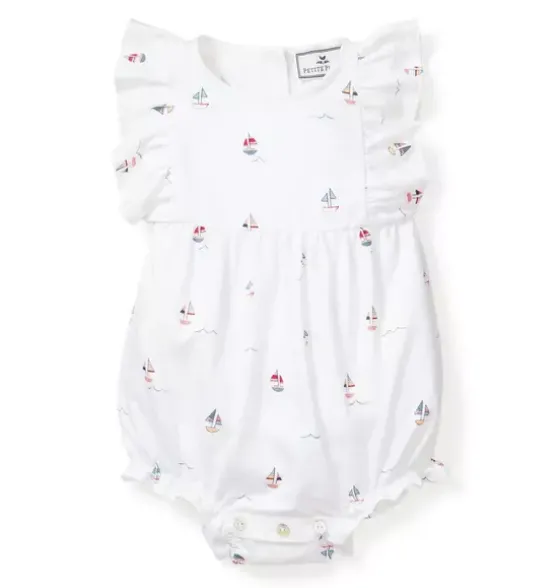 Baby's Twill Ruffled Romper in Bateau