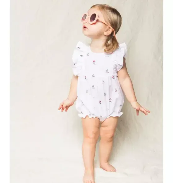 Baby's Twill Ruffled Romper in Bateau