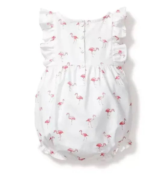 Baby's Twill Ruffled Romper in Flamingos