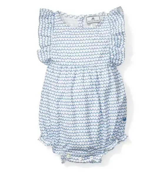 Baby's Twill Ruffled Romper in La Mer
