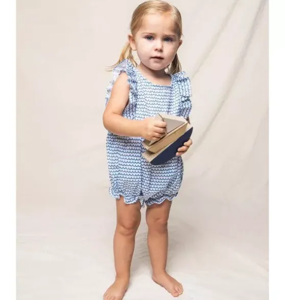 Baby's Twill Ruffled Romper in La Mer