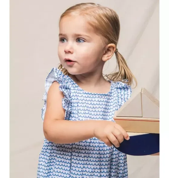Baby's Twill Ruffled Romper in La Mer