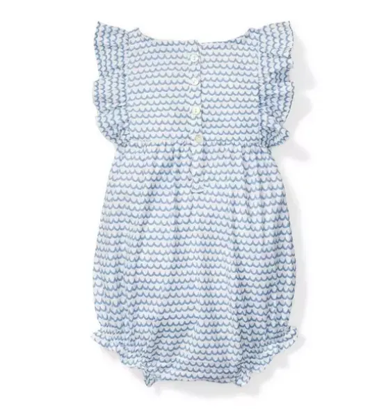 Baby's Twill Ruffled Romper in La Mer
