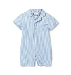 Baby's Twill Summer Romper in French Blue Seersucker
