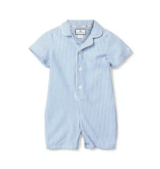 Baby's Twill Summer Romper in French Blue Seersucker