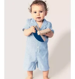 Baby's Twill Summer Romper in French Blue Seersucker