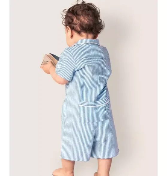 Baby's Twill Summer Romper in French Blue Seersucker