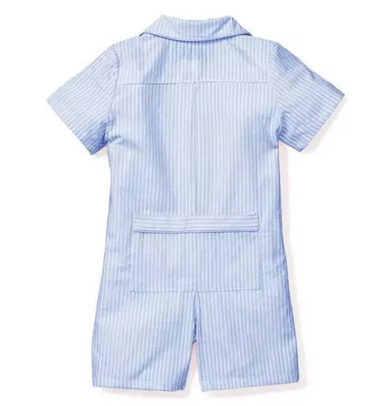 Baby's Twill Summer Romper in French Blue Seersucker