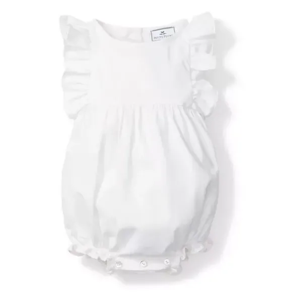 Baby's White Twill Ruffled Romper