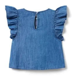 Chambray Embroidered Floral Top