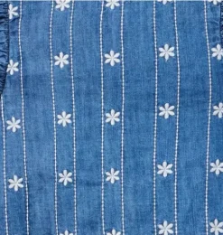 Chambray Embroidered Floral Top