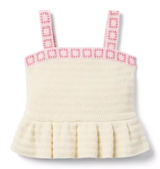 Crochet Floral Trim Peplum Top