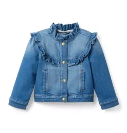 Denim Ruffle Jacket In Sadie Medium Wash