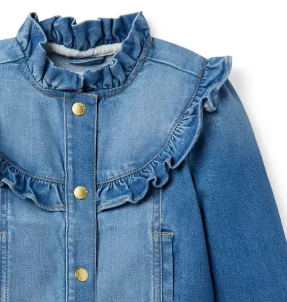 Denim Ruffle Jacket In Sadie Medium Wash