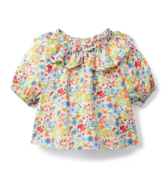 Ditsy Floral Ruffle Collared Top