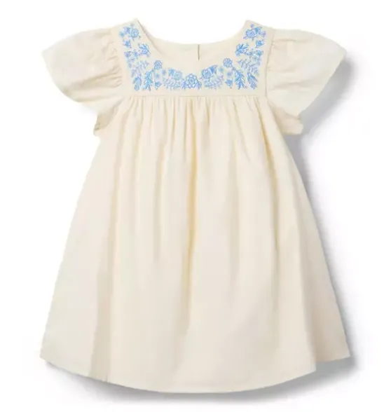 Embroidered Floral Ruffle Sleeve Dress