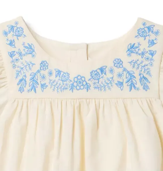 Embroidered Floral Ruffle Sleeve Dress