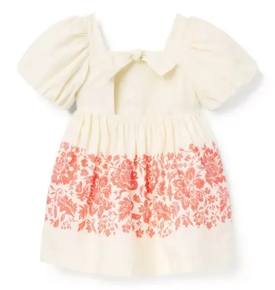 Floral Border Puff Sleeve Dress