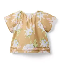 Floral Pintuck Button Top