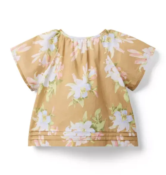 Floral Pintuck Button Top